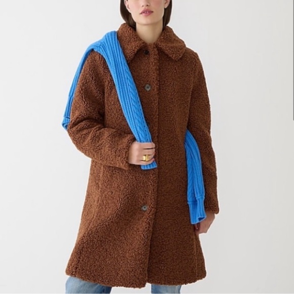 J.Crew Teddy sherpa topcoat BM543 APPALACHIAN BROWN XX-SMALL NWT - Picture 2 of 4